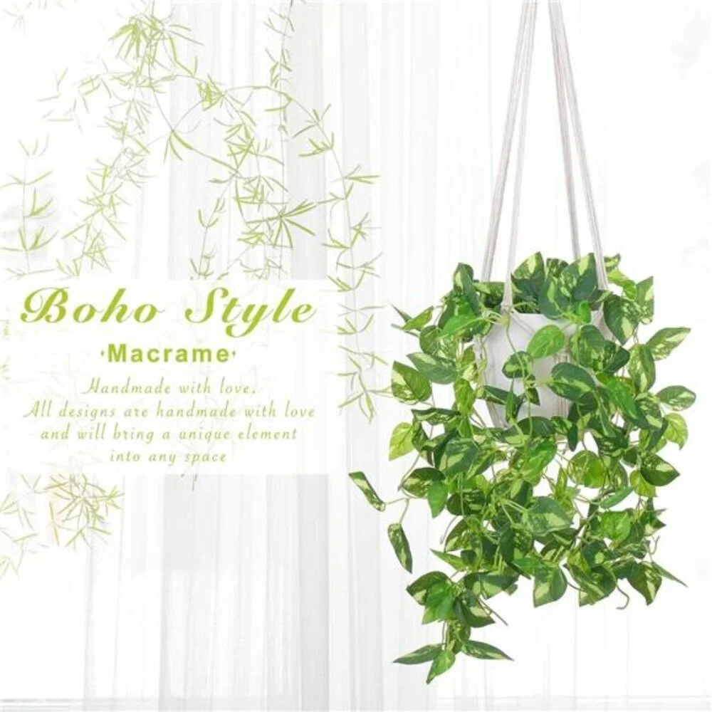 Macrame Plant Hanger Indoor Set of 2 with 2 S Hooks, Indoor Outdoor